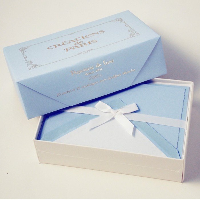 Flat Deckled Edge Cards and Lined Envelopes, Light Blue - CDP 010