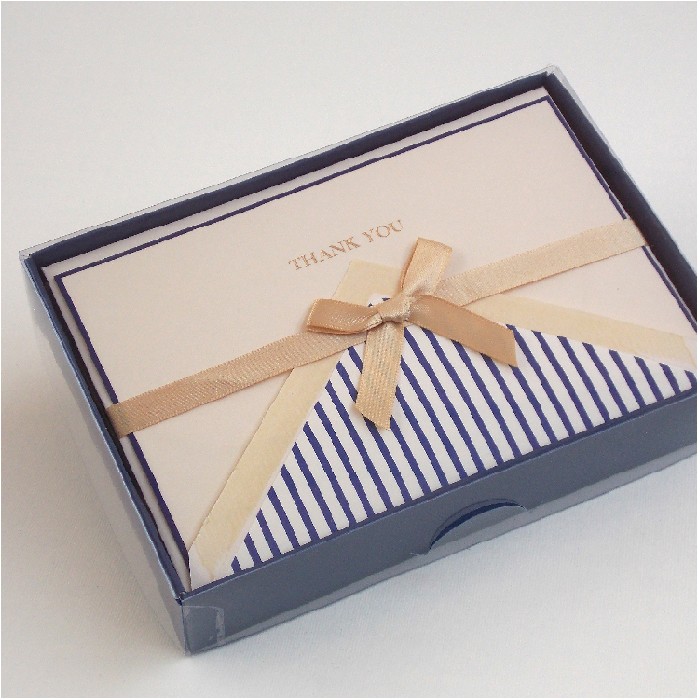 Single Thank You Cards and Lined Envelopes, Navy Pinstriped - BSC 007ST