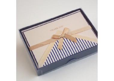 Single Thank You Cards and Lined Envelopes, Navy Pinstriped - BSC 007ST