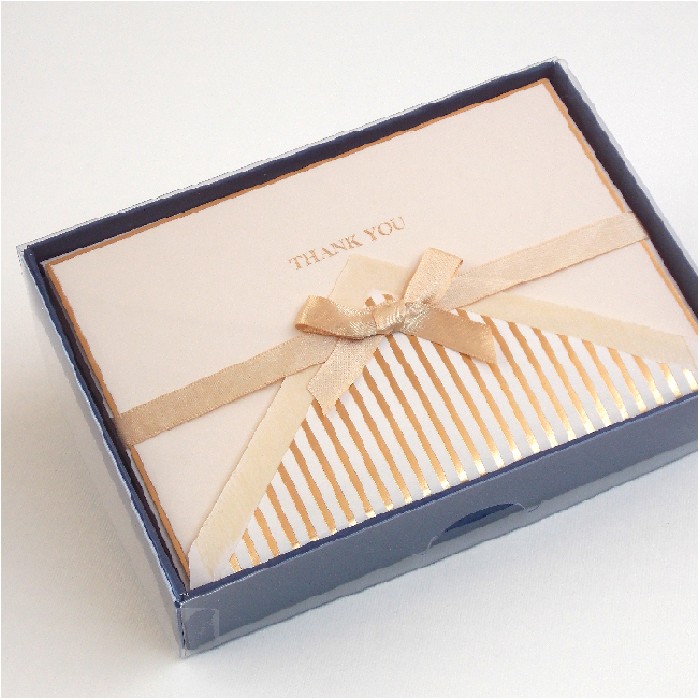 Single Thank You Cards and Lined Envelopes, Gold Pinstriped - BSC 006ST